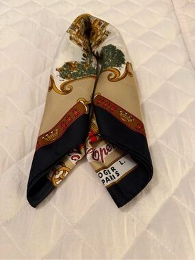 Roger L. Paris Scenic Print Silk Scarf in Beige, Black & Gold